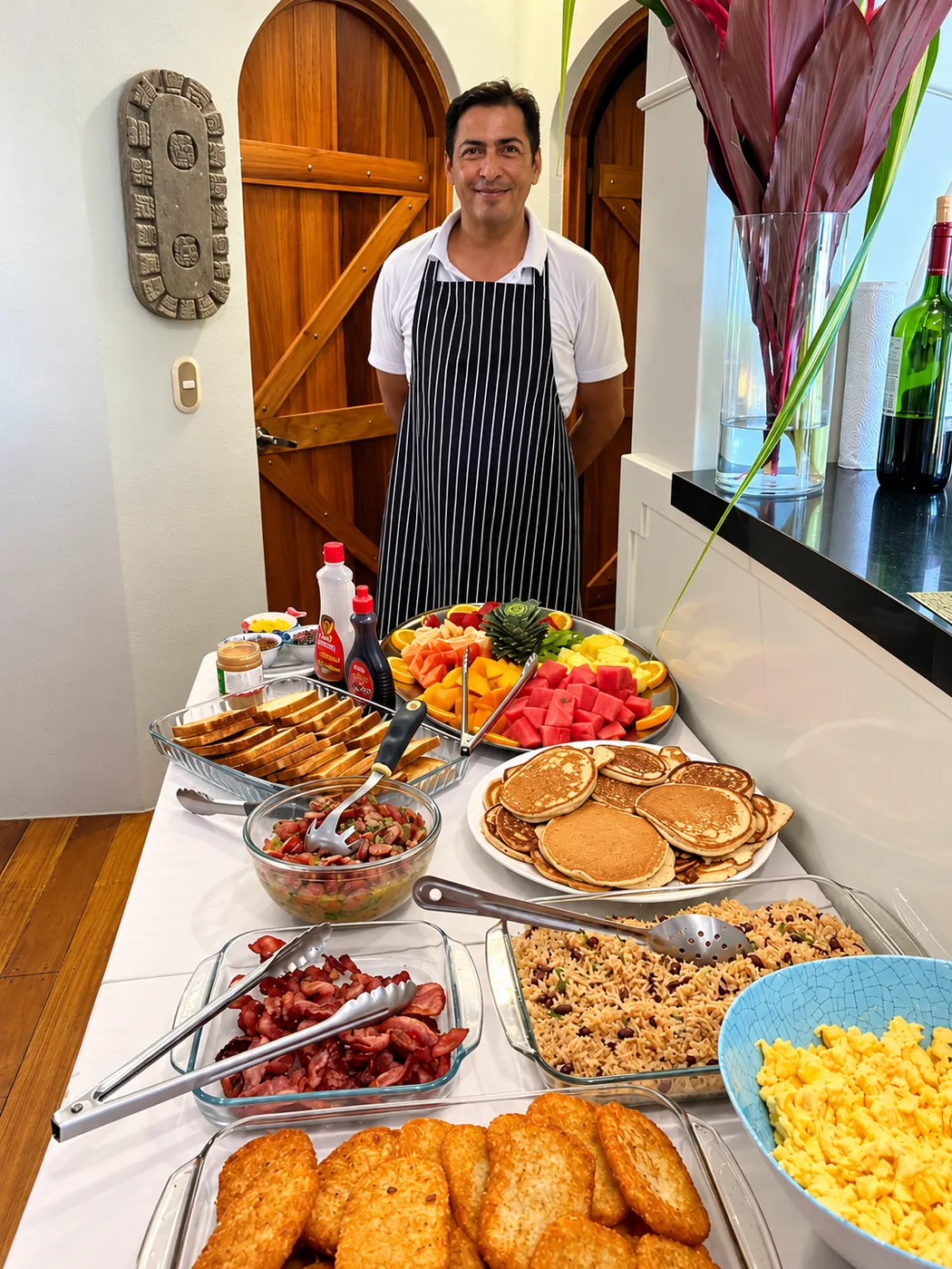 Jorge with a breakfast buffet