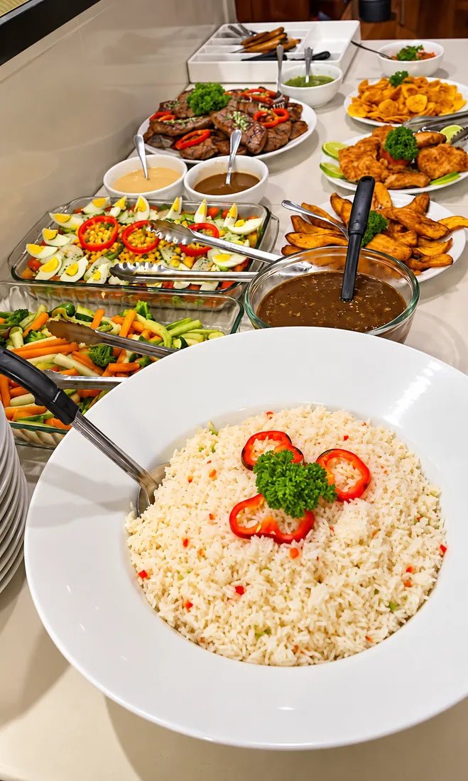 Tropical buffet with rice and side dishes